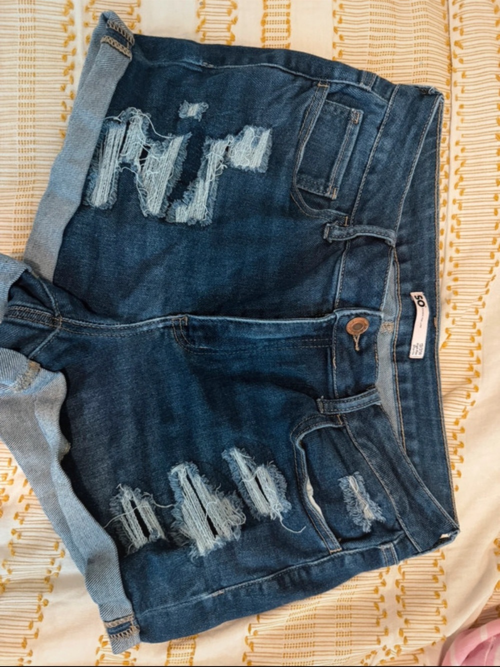 Soho Dark Blue Distressed Denim Shorts